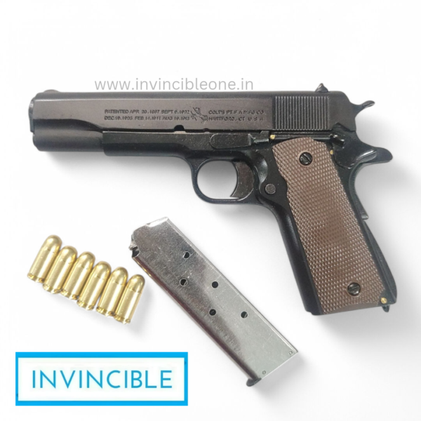 Half suze Colt 1911 black fully functional replica shells ejecting toy gun | full black metal replica - Image 10