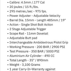 AARYA MK 3 pcp air rifle .177 cal | 975 fps