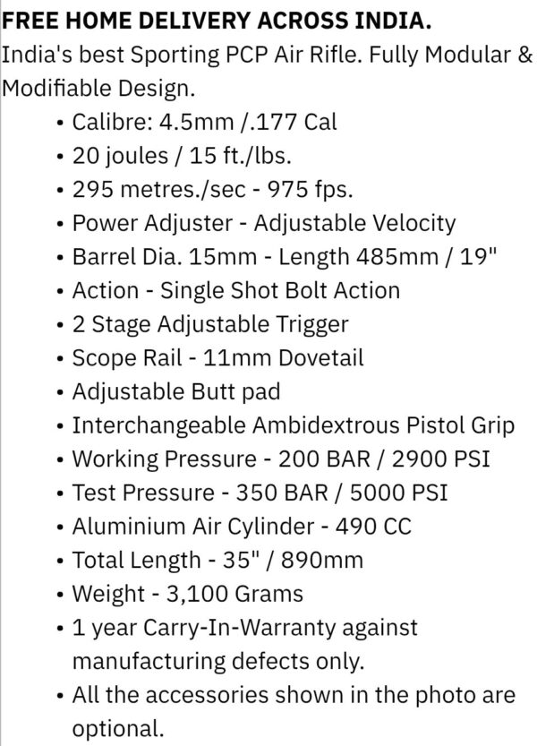 AARYA MK 3 pcp air rifle .177 cal | 975 fps - Image 2