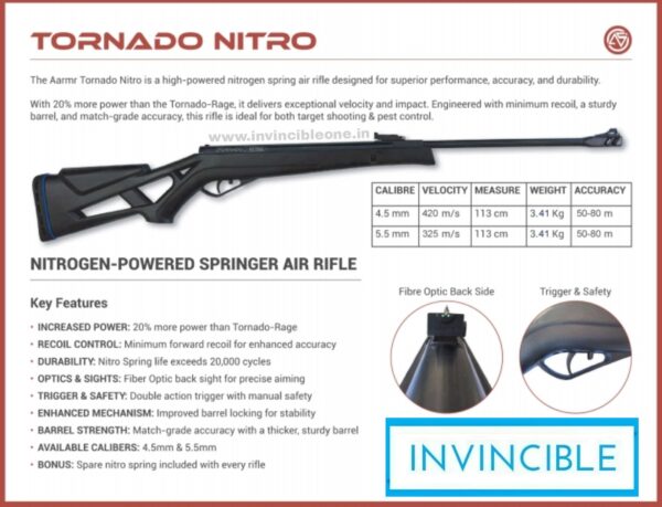 Aarmr tornado Nitro air rifle .177 cal | safety lock | fiber optic sights | 20% more powerful - Image 6